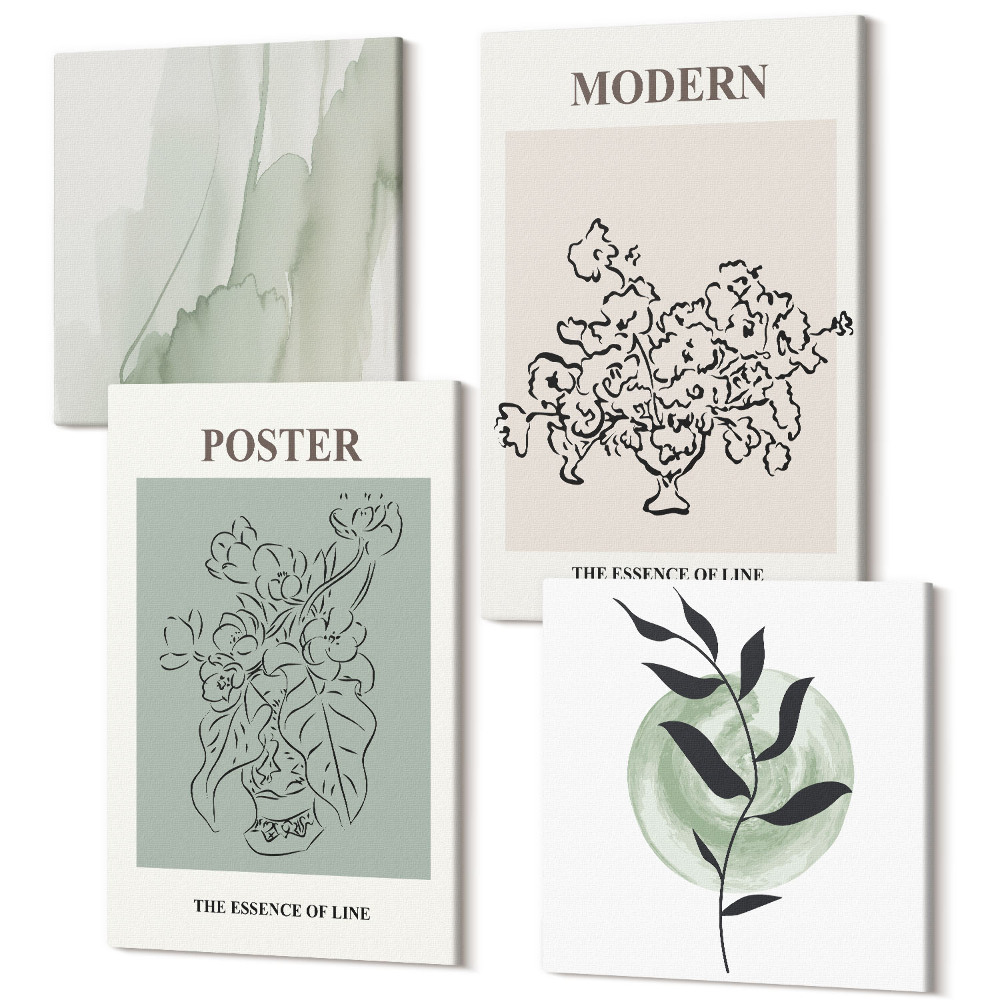 Zestaw obrazów na płótnie kwadryptyk Kwiaty w wazonie w stylu nowoczesnym i minimalistycznym