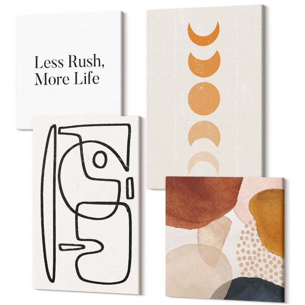 Zestaw obrazów 4 części kwadryptyk Abstrakcyjne kształty i kolory modne dekoracje