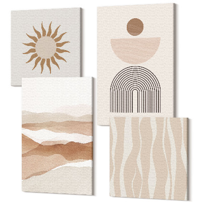 Zestaw obrazów 4 części kwadryptyk Abstrakcyjny pejzaż kształty natury i geometria