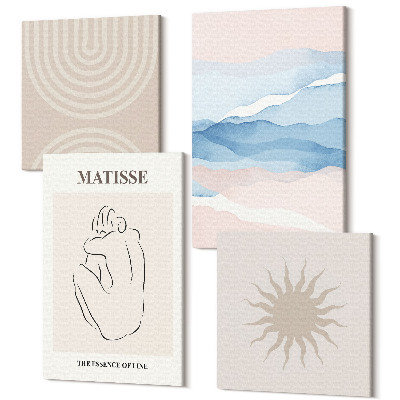 Zestaw obrazów 4 części kwadryptyk Linie i fale w pastelowych odcieniach z minimalistycznym akcentem