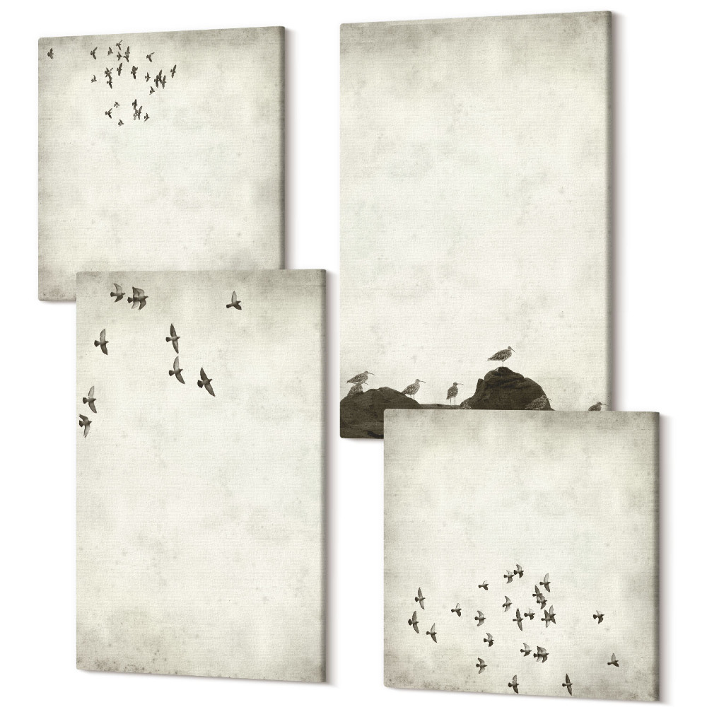 Zestaw obrazów kwadryptyk na ścianę Minimalistyczny malunek lecących ptaków