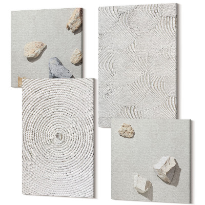 Zestaw obrazów na płótnie kwadryptyk Geometryczne tektury i kamienie na piasku nowoczesne wzory