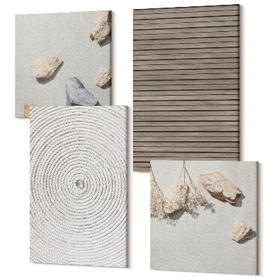 Zestaw obrazów na płótnie kwadryptyk Naturalne tekstury drewno kamienie sznur