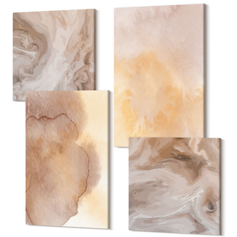 Zestaw obrazów 4 części kwadryptyk Ciepłe akwarele na płótnie barwne tekstury