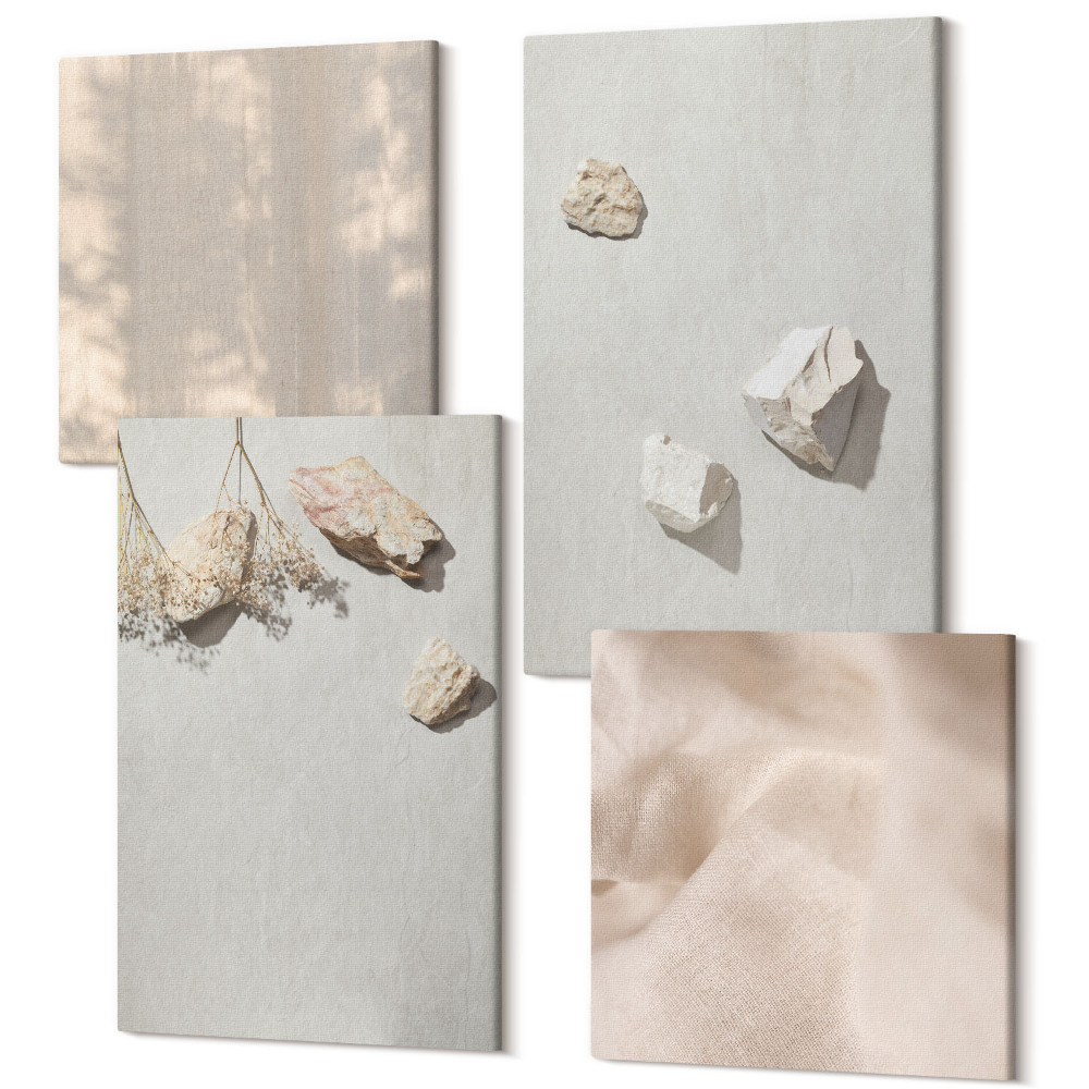 Zestaw obrazów 4 części kwadryptyk Boho kamienie na plaży mminimalistyczne dekoracje