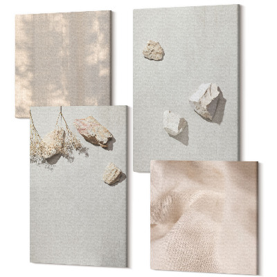 Zestaw obrazów 4 części kwadryptyk Boho kamienie na plaży mminimalistyczne dekoracje