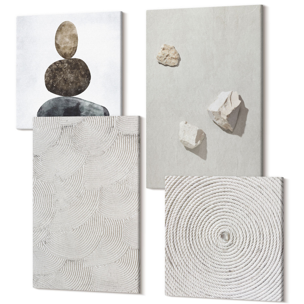Zestaw obrazów 4 części kwadryptyk Piasek kamienie i nowoczesna tekstura farb