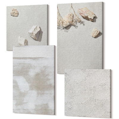 Zestaw obrazów na płótnie kwadryptyk Piasek kamienie i wytarta tekstura boho styl