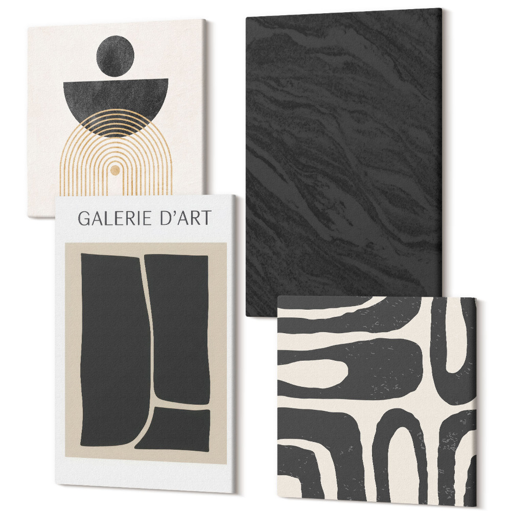 Zestaw obrazów na płótnie kwadryptyk Abstrakcyjne formy i ciemny marmur