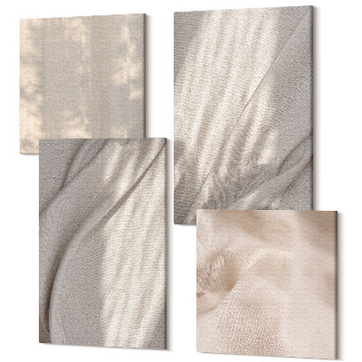 Zestaw obrazów kwadryptyk na ścianę Naturalne tkaniny struktury w zbliżeniua boho