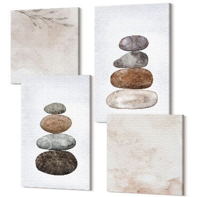 Zestaw obrazów 4 części kwadryptyk Stosy kamieni minimalistyczne malarstwo boho