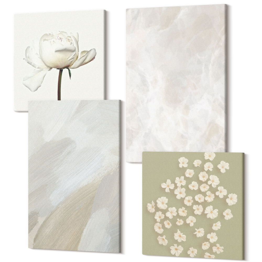 Zestaw obrazów 4 części kwadryptyk Kwiaty i modne tekstury delikatny styl boho