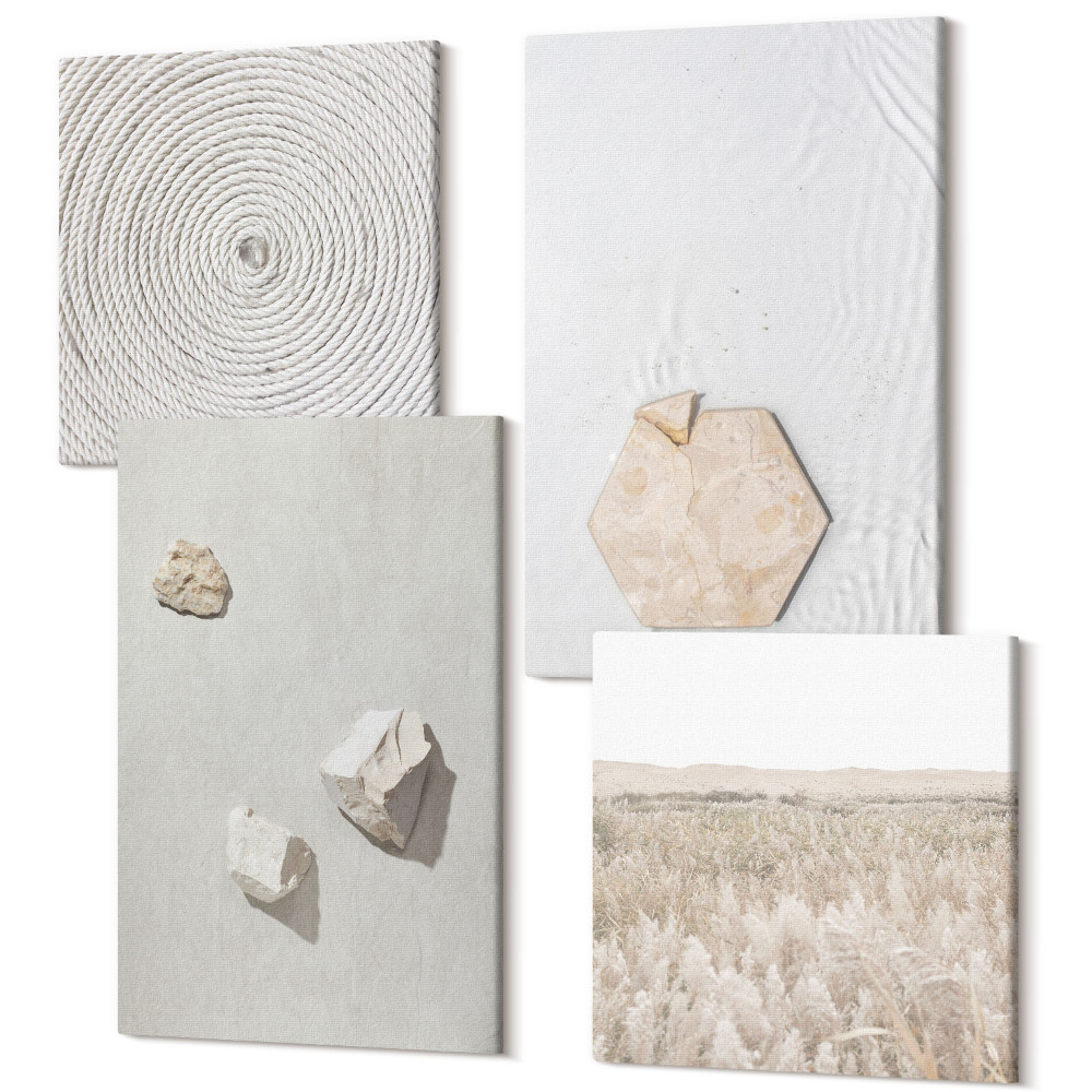 Zestaw obrazów kwadryptyk na ścianę Jasne tekstury na piasku styl delikatny boho