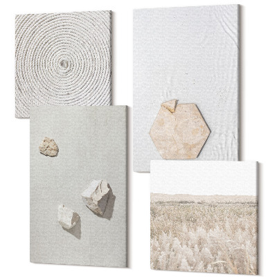 Zestaw obrazów kwadryptyk na ścianę Jasne tekstury na piasku styl delikatny boho