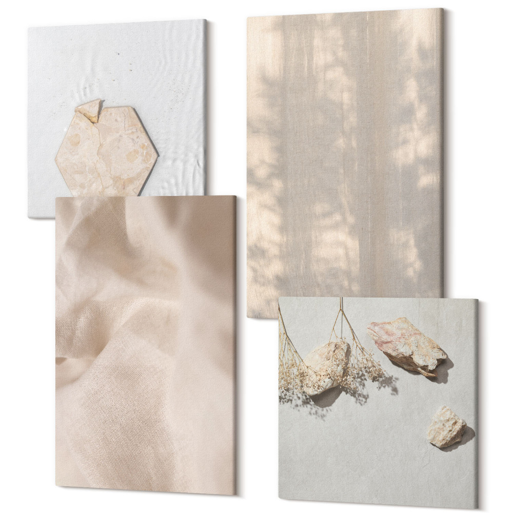 Zestaw obrazów na płótnie kwadryptyk Subtelne tekstury w stylu naturalnym boho