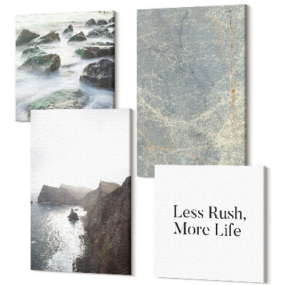 Zestaw obrazów na płótnie kwadryptyk Zielony marmur napis i melancholijne widoki