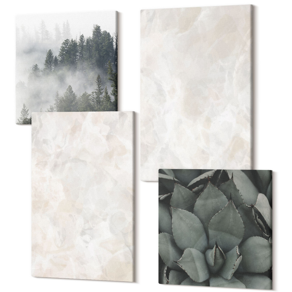 Zestaw obrazów 4 części kwadryptyk Kamienne pastelowe struktury białego marmuru