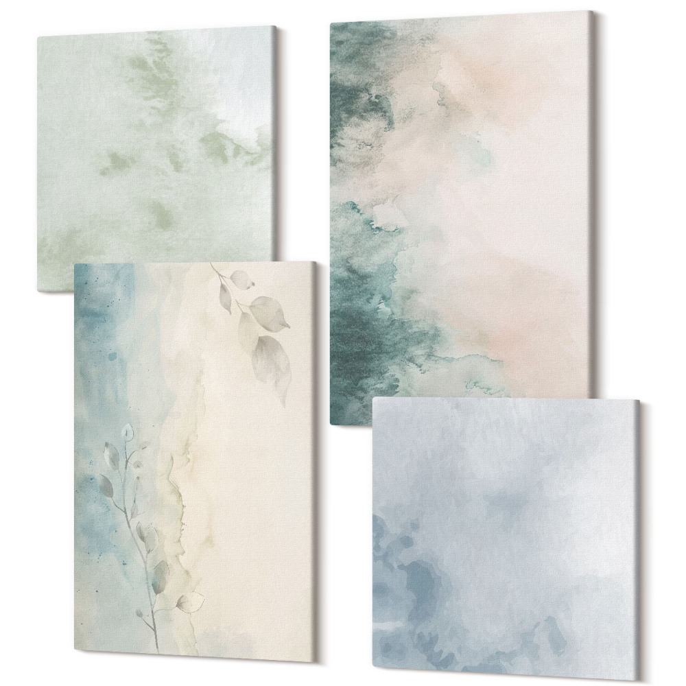Zestaw obrazów kwadryptyk na ścianę Rozlane akwarele na płótnie minimalistyczny styl