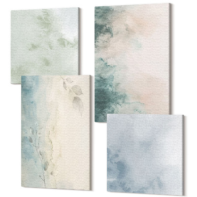 Zestaw obrazów kwadryptyk na ścianę Rozlane akwarele na płótnie minimalistyczny styl