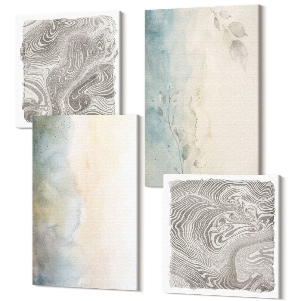 Zestaw obrazów kwadryptyk na ścianę Delikatne tektury farb akwarelowych