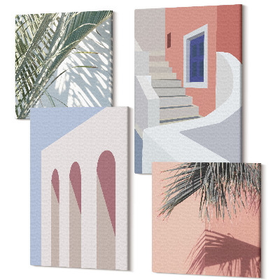 Zestaw obrazów 4 części kwadryptyk Ilustracje architektury miejskiej styl minimalistyczny