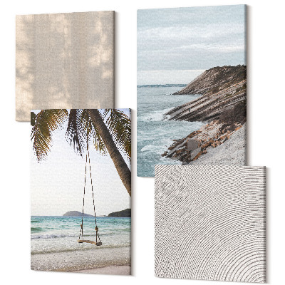 Zestaw obrazów kwadryptyk na ścianę Letni piasek i nadmorskie widoki letnie krajobrazy