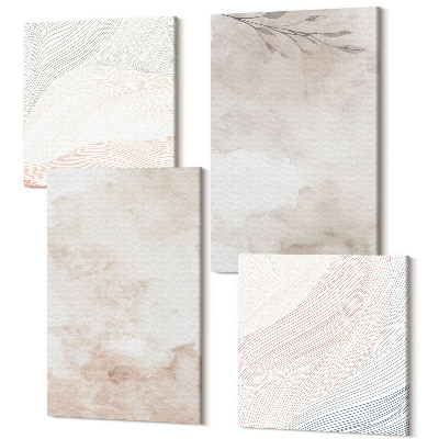 Zestaw obrazów 4 części kwadryptyk Akwarelowe plamy i liście w pastelowych barwach