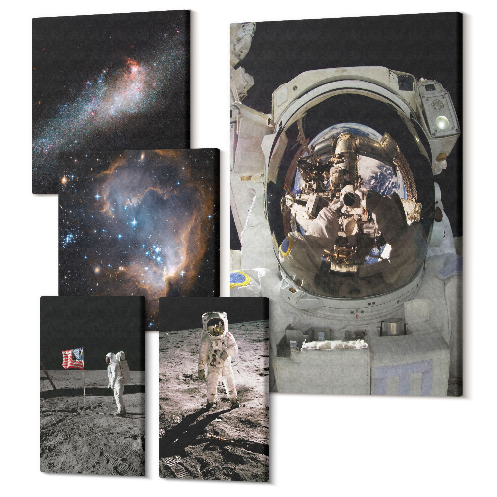 Zestaw obrazów na płótnie pentaptyk Lądowanie astronautów na Księżycu zdjęcia