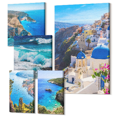 Zestaw obrazów 5 części pentaptyk Krajobrazy Morza Egejskiego z malowniczymi widokami