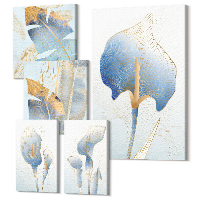 Zestaw obrazów 5 części pentaptyk Stylowe kwiaty w delikatnych odcieniach natury