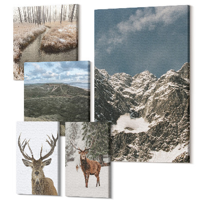 Zestaw obrazów na płótnie pentaptyk Dzika natura i majestatyczne krajobrazy górskie