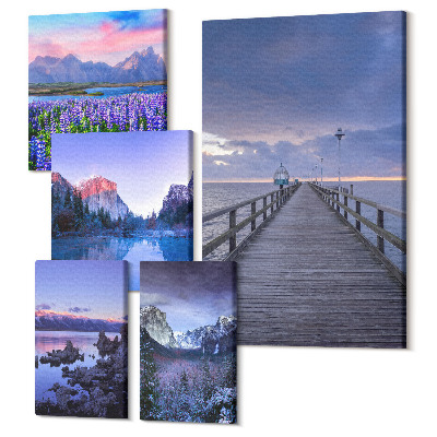 Zestaw obrazów 5 części pentaptyk Krajobrazy górskie i nadmorskie z malowniczymi widokami