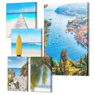 Zestaw obrazów na płótnie pentaptyk Krajobrazy nadmorskie z plażami i wodami turkusowymi