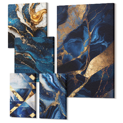 Zestaw obrazów na płótnie pentaptyk Abstrakcyjne wzory w odcieniach niebieskiego