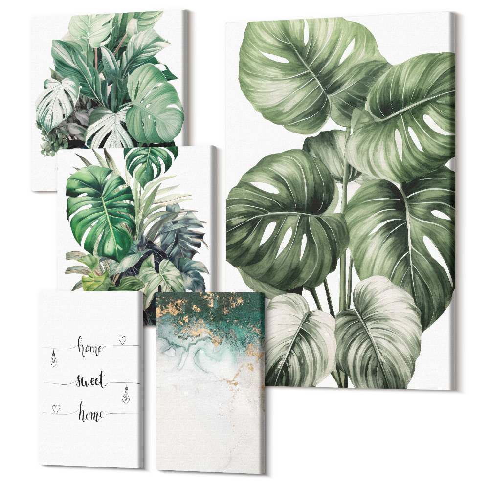 Zestaw obrazów na płótnie pentaptyk Roślinne inspiracje w stylu nowoczesnym i minimalistycznym