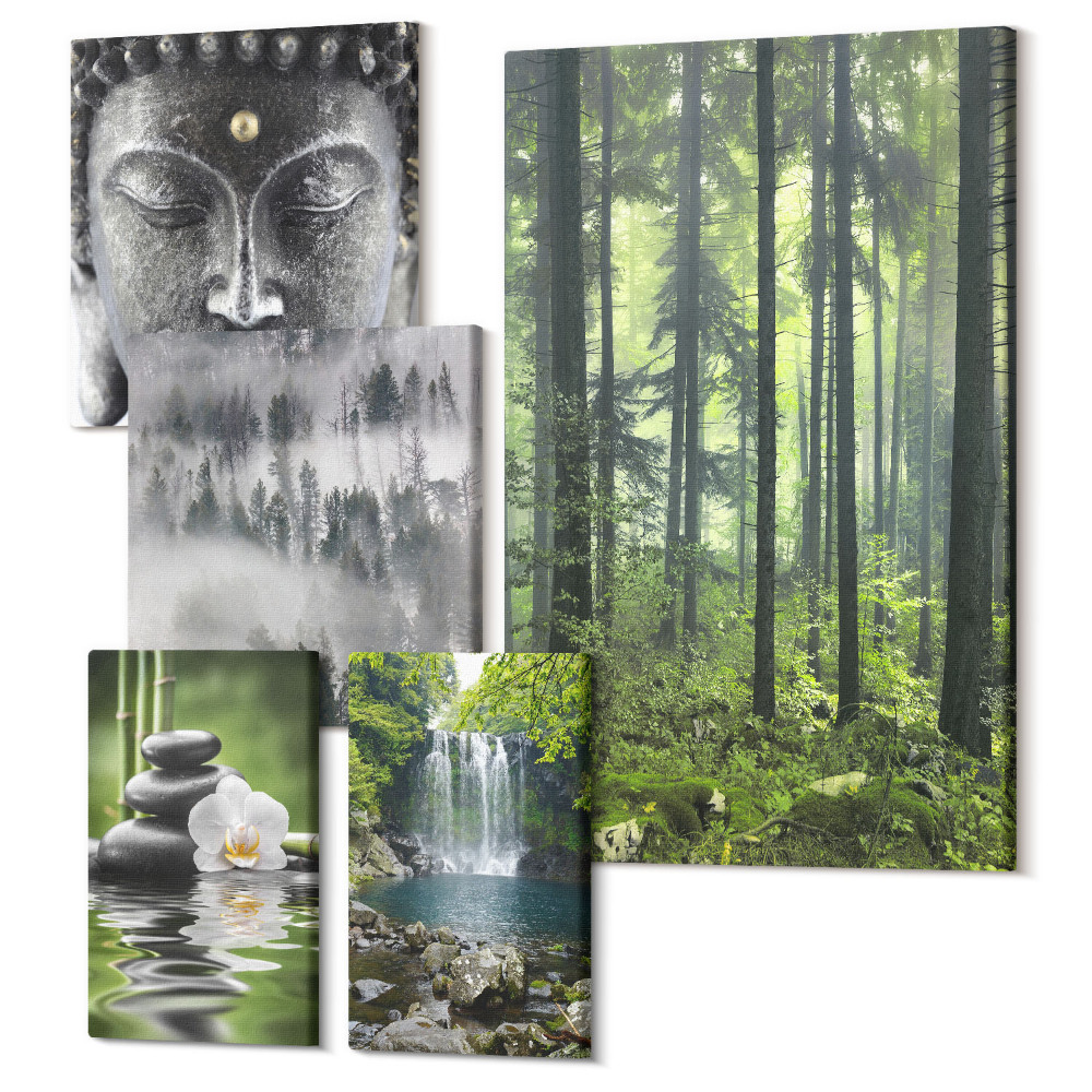 Zestaw obrazów 5 części pentaptyk Relaksujące motywy natury z elementami zen i wodospadami