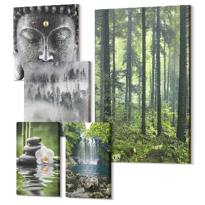 Zestaw obrazów 5 części pentaptyk Relaksujące motywy natury z elementami zen i wodospadami