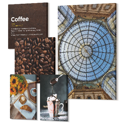 Zestaw obrazów pentaptyk na ścianę Kawa i słodkości w stylu rustykalnym i nowoczesnym