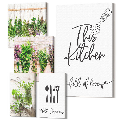 Zestaw obrazów 5 części pentaptyk Kuchenne inspiracje ziołowe w stylu rustykalnym