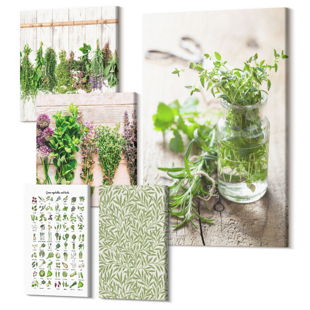 Zestaw obrazów 5 części pentaptyk Ziołowe inspiracje w naturalnym stylu dekoracyjnym