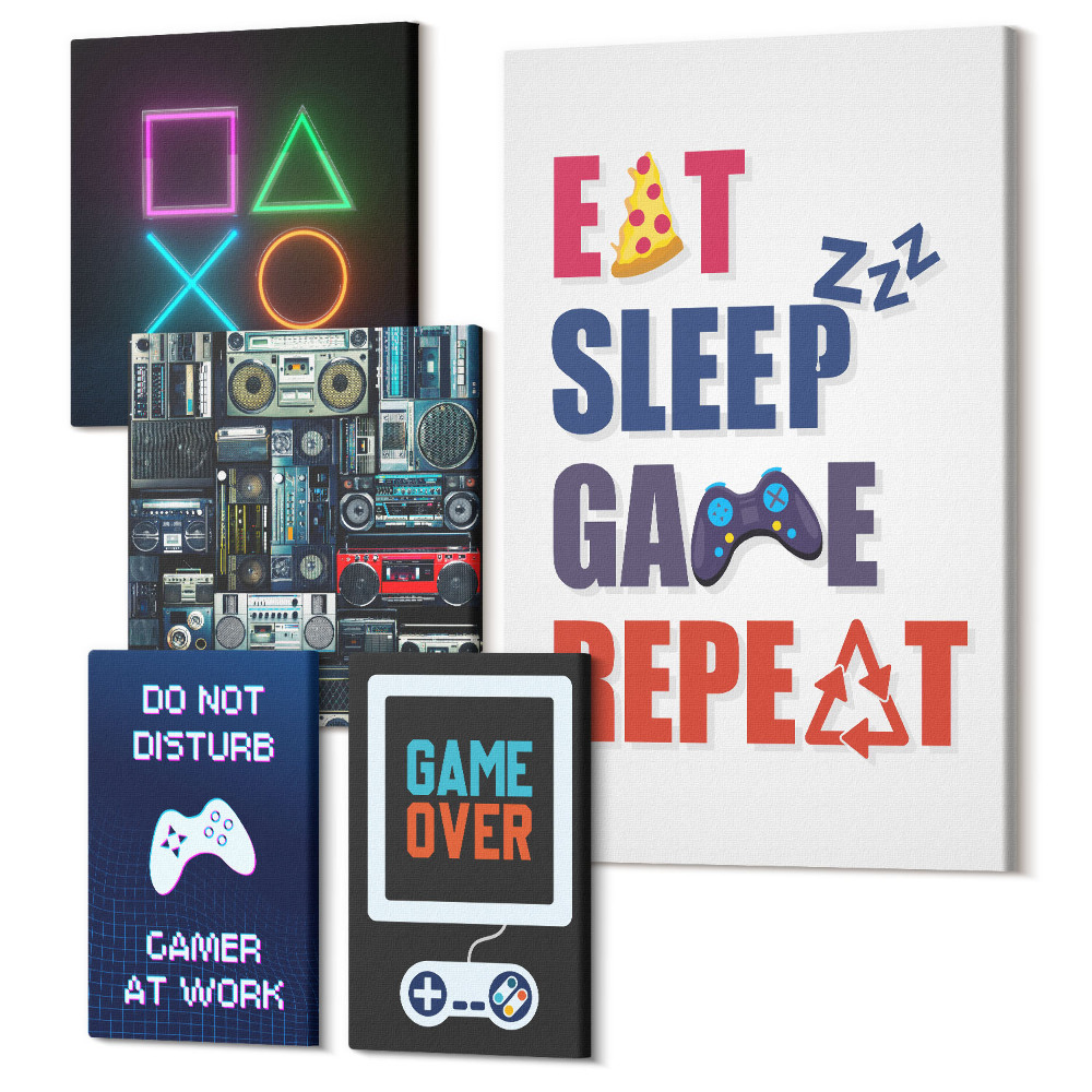 Zestaw obrazów na płótnie pentaptyk Stylowe dekoracje dla miłośników gier wideo