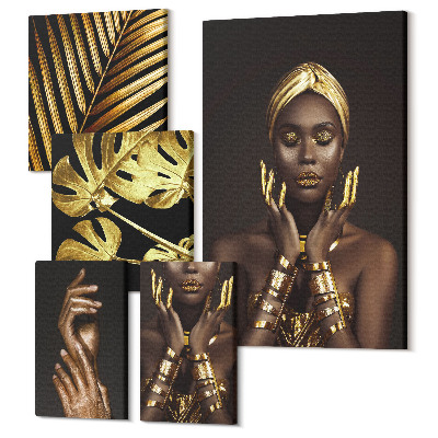 Zestaw obrazów 5 części pentaptyk Styl glamour portrety kobiet z elementami natury