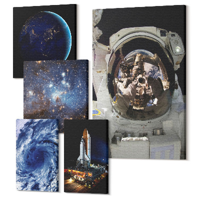 Zestaw obrazów na płótnie pentaptyk Kosmiczne odkrycia widoki na wszechświat i astronautów