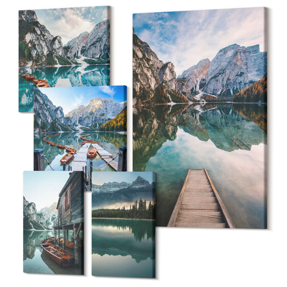 Zestaw obrazów 5 części pentaptyk Górskie jeziora i malownicze widoki natury