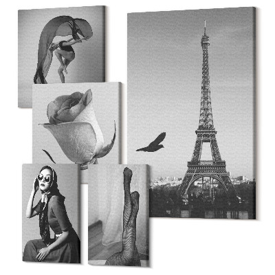 Zestaw obrazów 5 części pentaptyk Stylowe czarno-białe zdjęcia z Paryża i elegancją kobiet