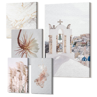 Zestaw obrazów na płótnie pentaptyk Stylowe widoki na architekturę i naturę w pastelach