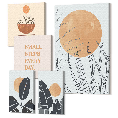 Zestaw obrazów 5 części pentaptyk Stylowe grafiki z roślinnymi motywami i inspirującymi hasłami