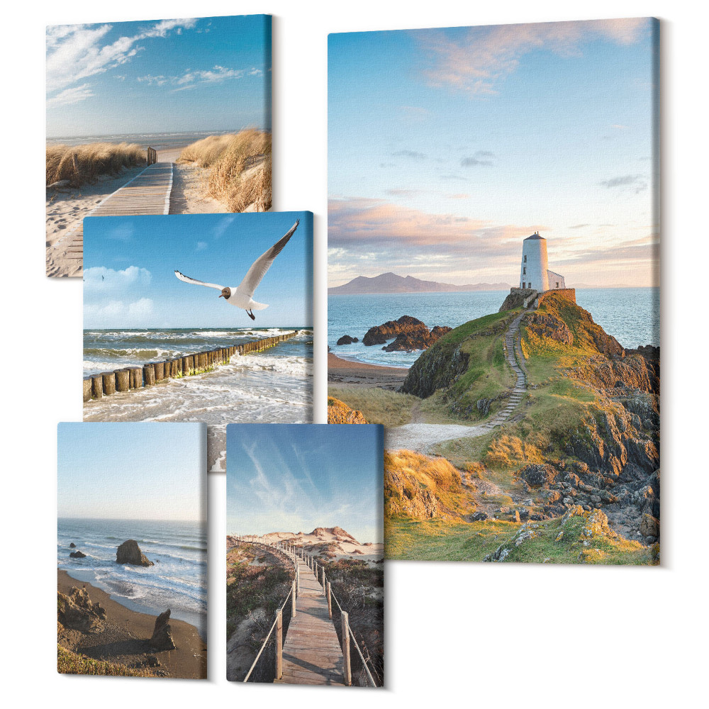 Zestaw obrazów 5 części pentaptyk Nadmorskie widoki z latarniami i plażami w tle