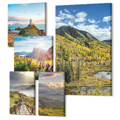 Zestaw obrazów na płótnie pentaptyk Krajobrazy górskie z malowniczymi widokami natury