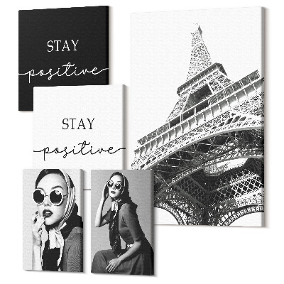 Zestaw obrazów pentaptyk na ścianę Stylowe grafiki z modą i paryskimi akcentami